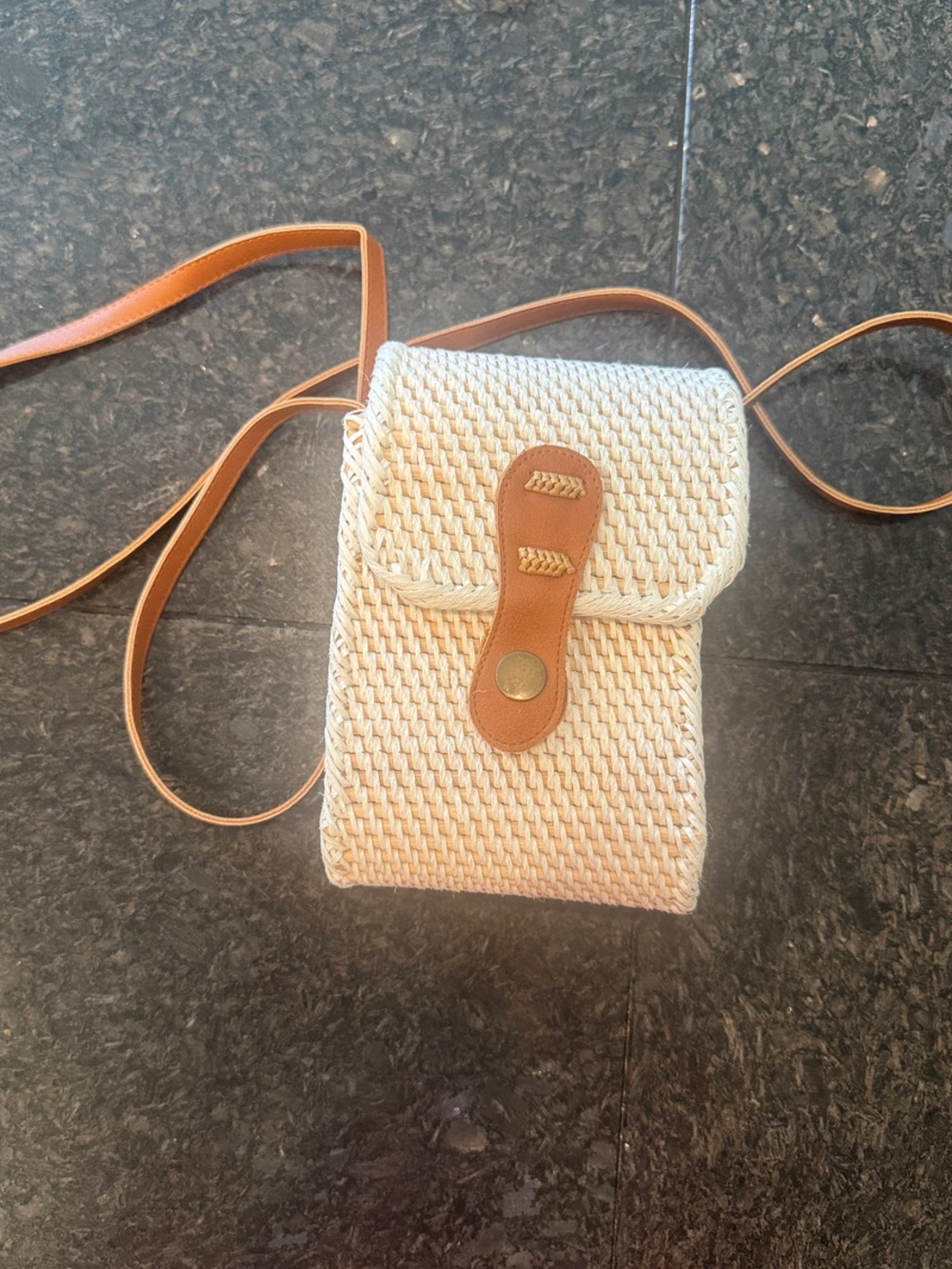 Ivory/Tan Crossbody Bag with Tan Leather Strap